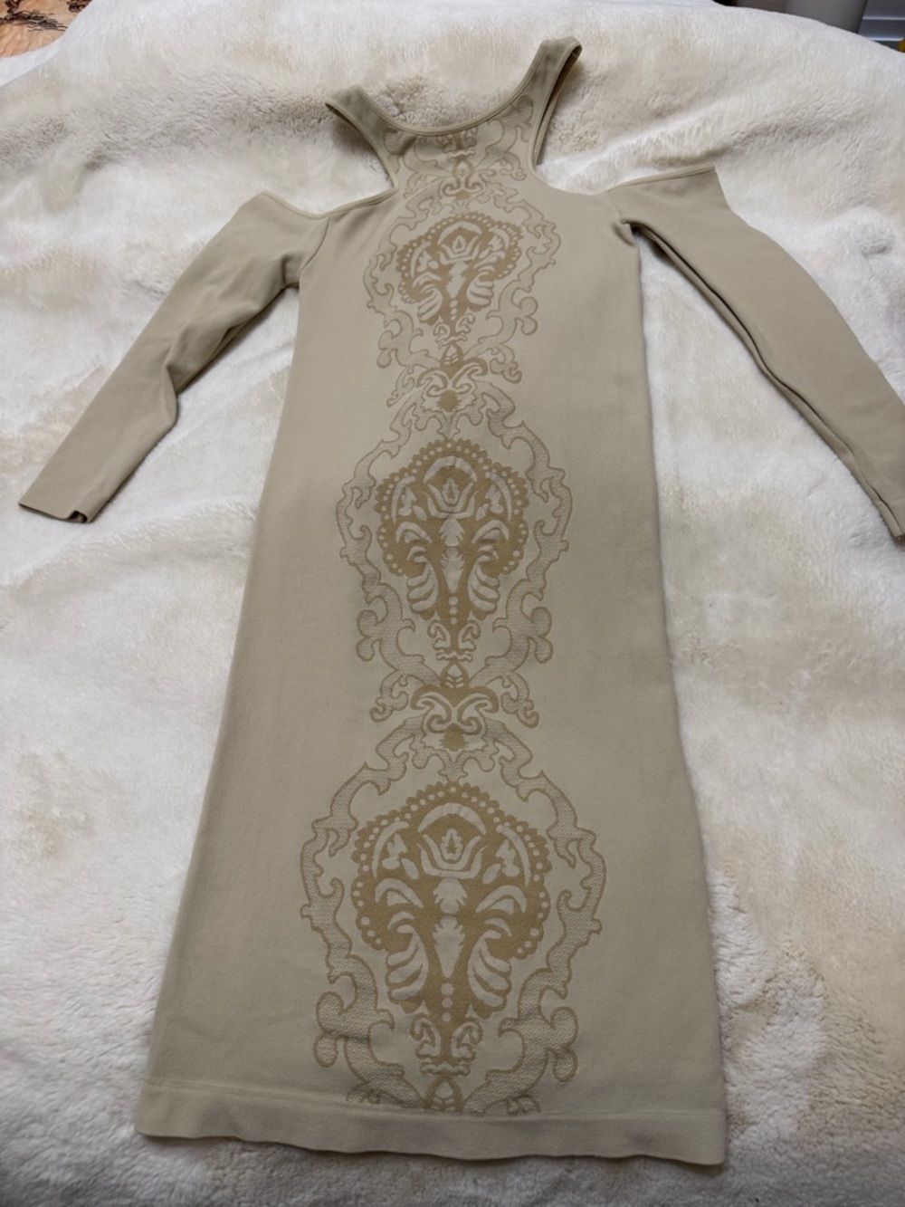 fp Movement Beige Cold-Shoulder Long Sleeve Bodycon Dress NWOT